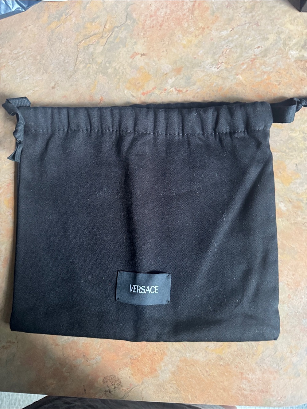 Versace Black Drawstring Pouch with Logo Patch